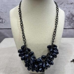 Simply Vera Wang Black Crystal Beaded Cluster Bib Necklace‎ 12 Inches